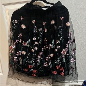 H&M Black Skirt with Floral Embroidery
